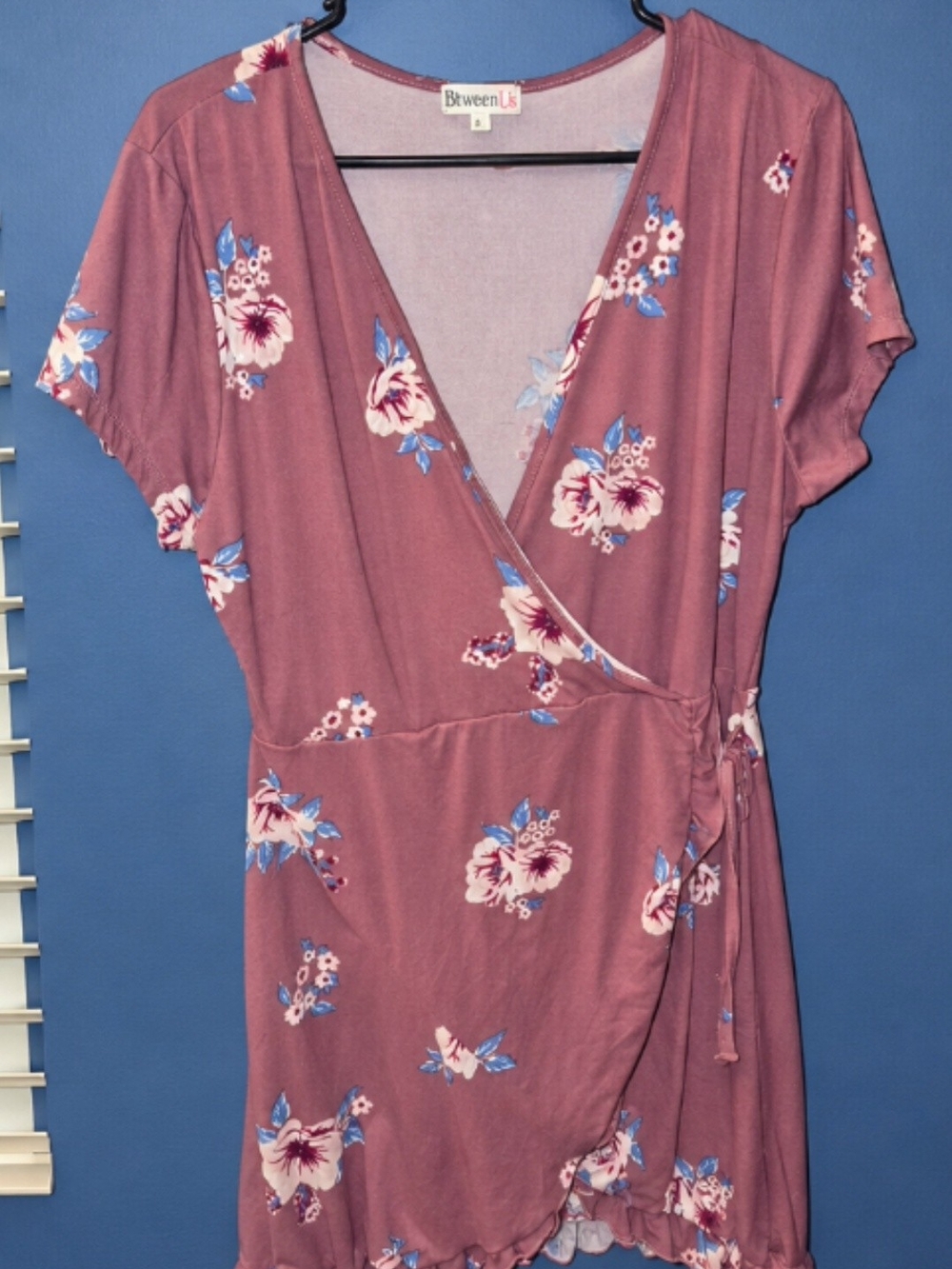btween Mauve Floral Wrap Chemise with Blue and Cream Accents